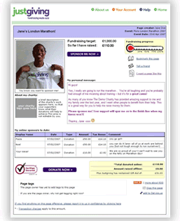 A sample online fundraising page-- click to see it full size